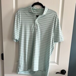 johnnie-O Mint and White Striped Polo